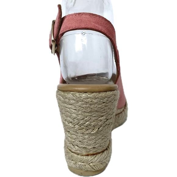 GARNET HILL Nubuck Leather Wedge Slingback Espadrille Size‎ 8 Pink Made In Italy - Picture 4 of 13